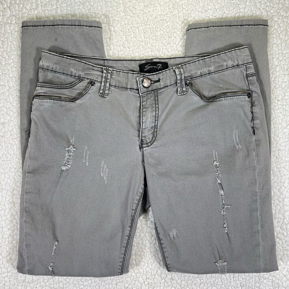 Seven 7 Jeans Women’s Size 10 (Actual 33x29) Gray Slim Straight‎ Leg Mid Rise